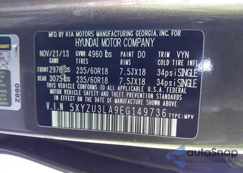 2014 Hyundai Santa Fe Sport 2.0L Turbo из США, поврежденный, VIN 5XYZU3LA9EG149736